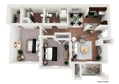 Floor plan for 2 beds, 2 baths, 1061 sqft